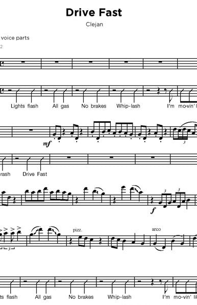 Digital Sheet Music file for 'Drive Fast' by Clejan