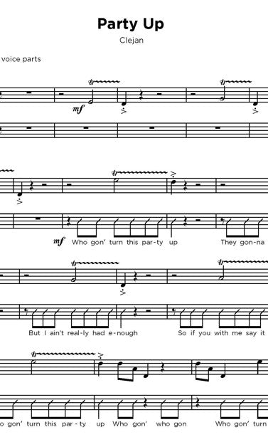 Digital Sheet Music file for 'Party Up' by Clejan