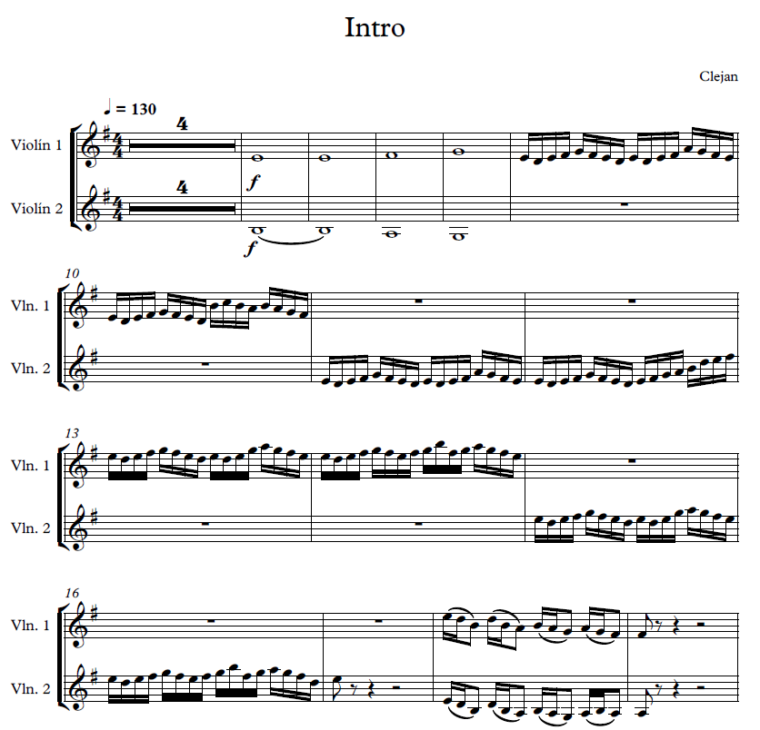 Sheet Music (Digital file) for 'Intro' by Clejan