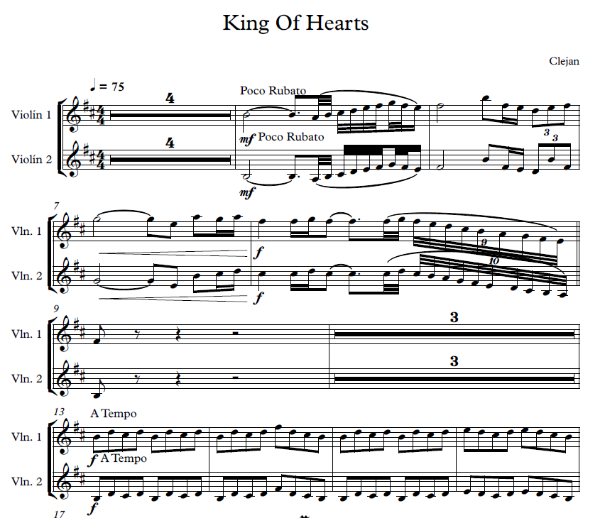 Sheet Music (Digital file) for 'King Of Hearts' by Clejan