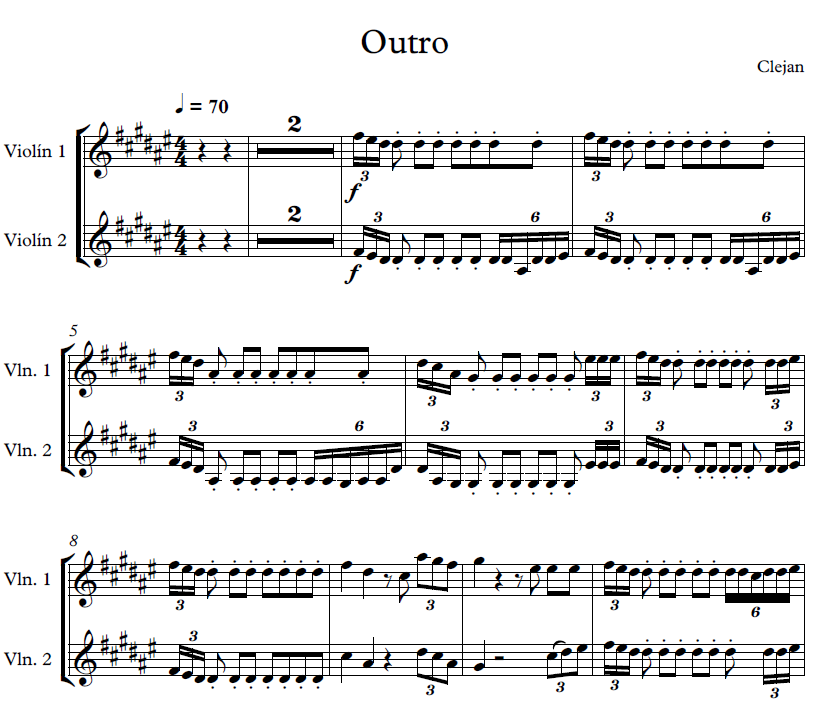 Sheet Music (Digital file) for 'Outro' by Clejan