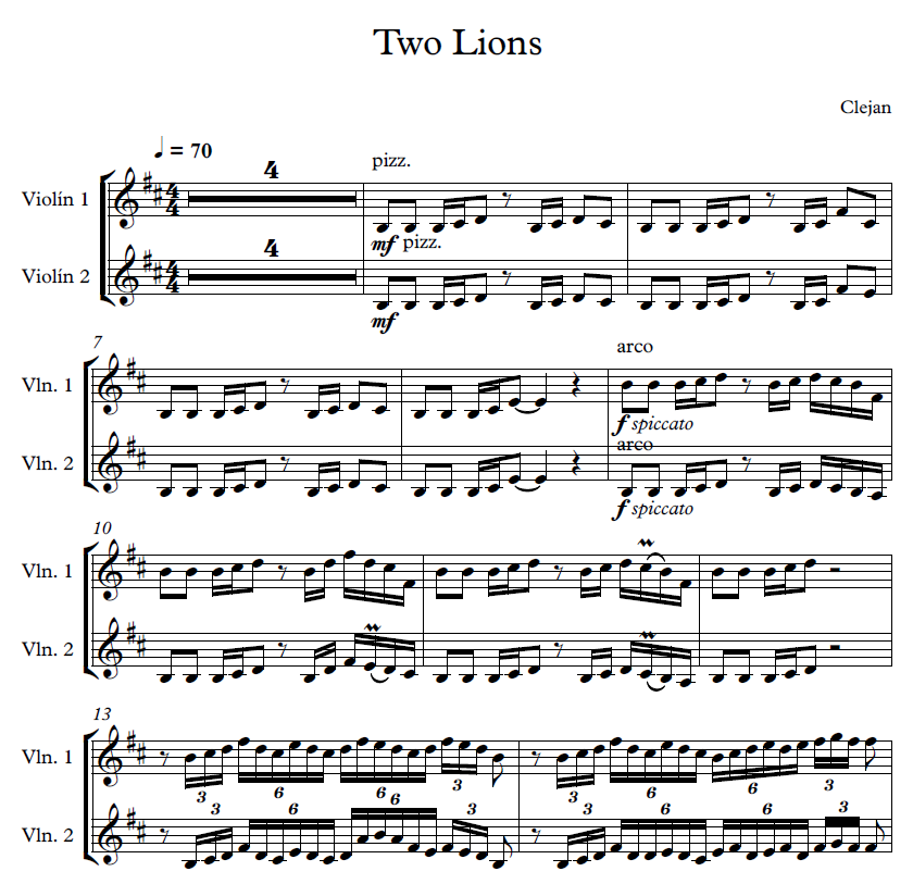 Sheet Music (Digital file) for 'Two Lions' by Clejan