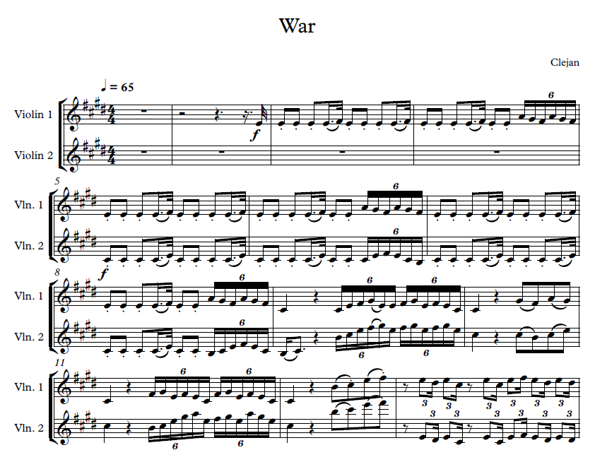 Sheet Music (Digital file) for 'War' by Clejan